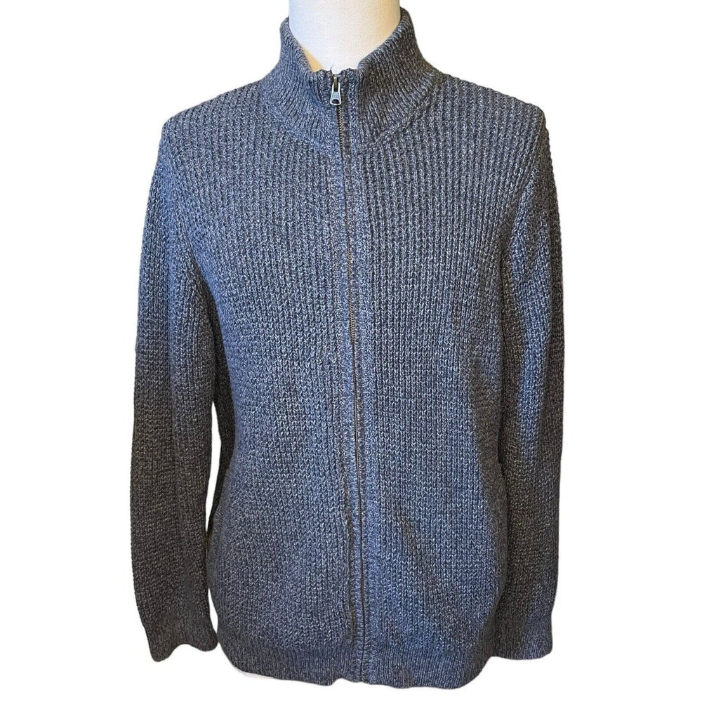 LL Bean Full Zip Sweater XL Blue Full Zip Organic Cotton Heavyweight Pockets